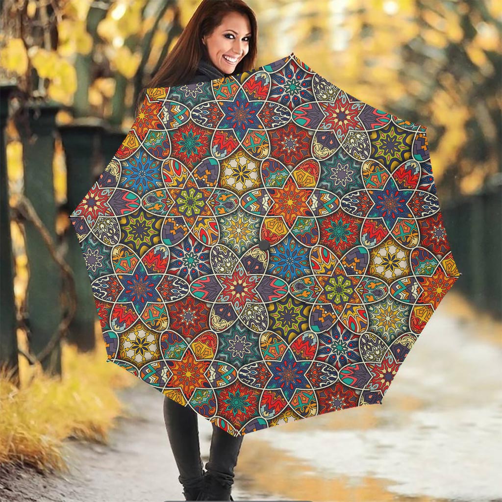 Mandala Star Bohemian Pattern Print Foldable Umbrella