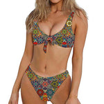 Mandala Star Bohemian Pattern Print Front Bow Tie Bikini