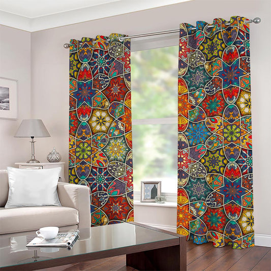 Mandala Star Bohemian Pattern Print Grommet Curtains