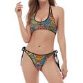 Mandala Star Bohemian Pattern Print Halter Scoop Tie Side Bikini