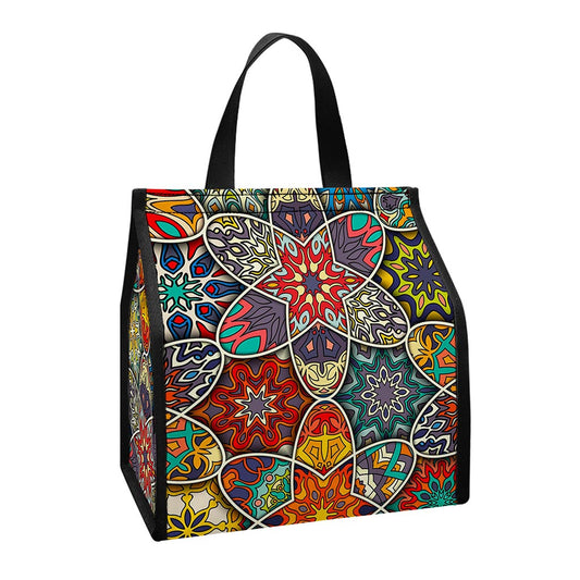 Mandala Star Bohemian Pattern Print Insulated Lunch Tote