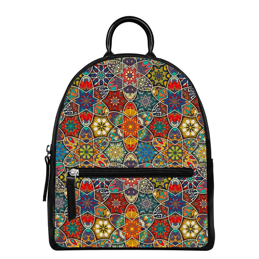 Mandala Star Bohemian Pattern Print Leather Backpack