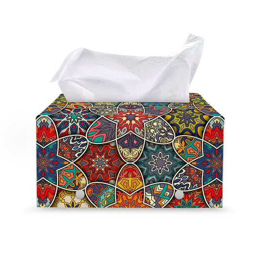 Mandala Star Bohemian Pattern Print Leather Tissue Box Cover