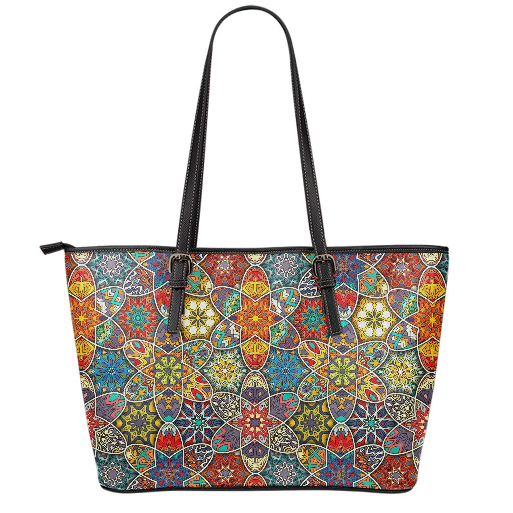 Mandala Star Bohemian Pattern Print Leather Tote Bag