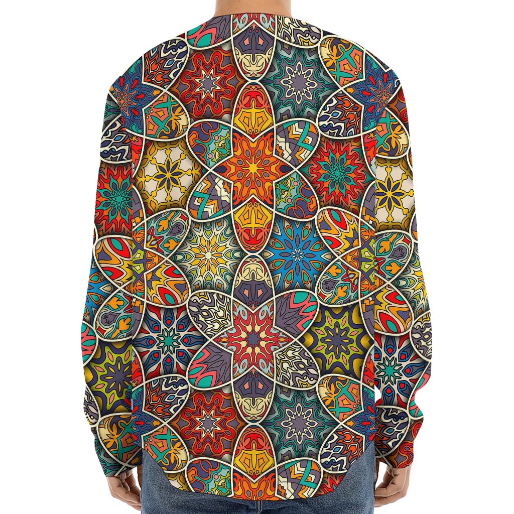 Mandala Star Bohemian Pattern Print Long Sleeve Baseball Jersey