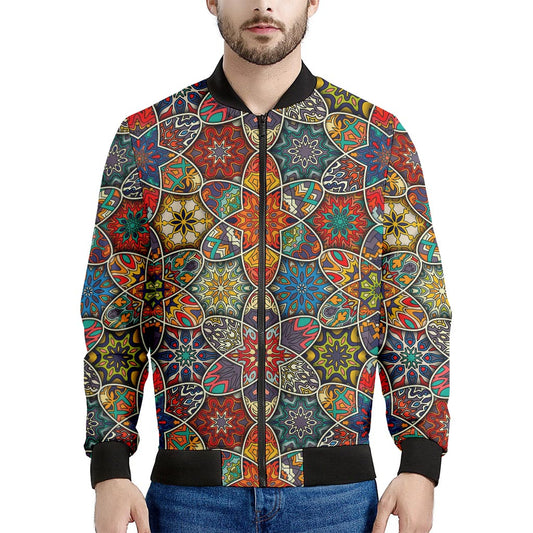 Mandala Star Bohemian Pattern Print Men's Bomber Jacket