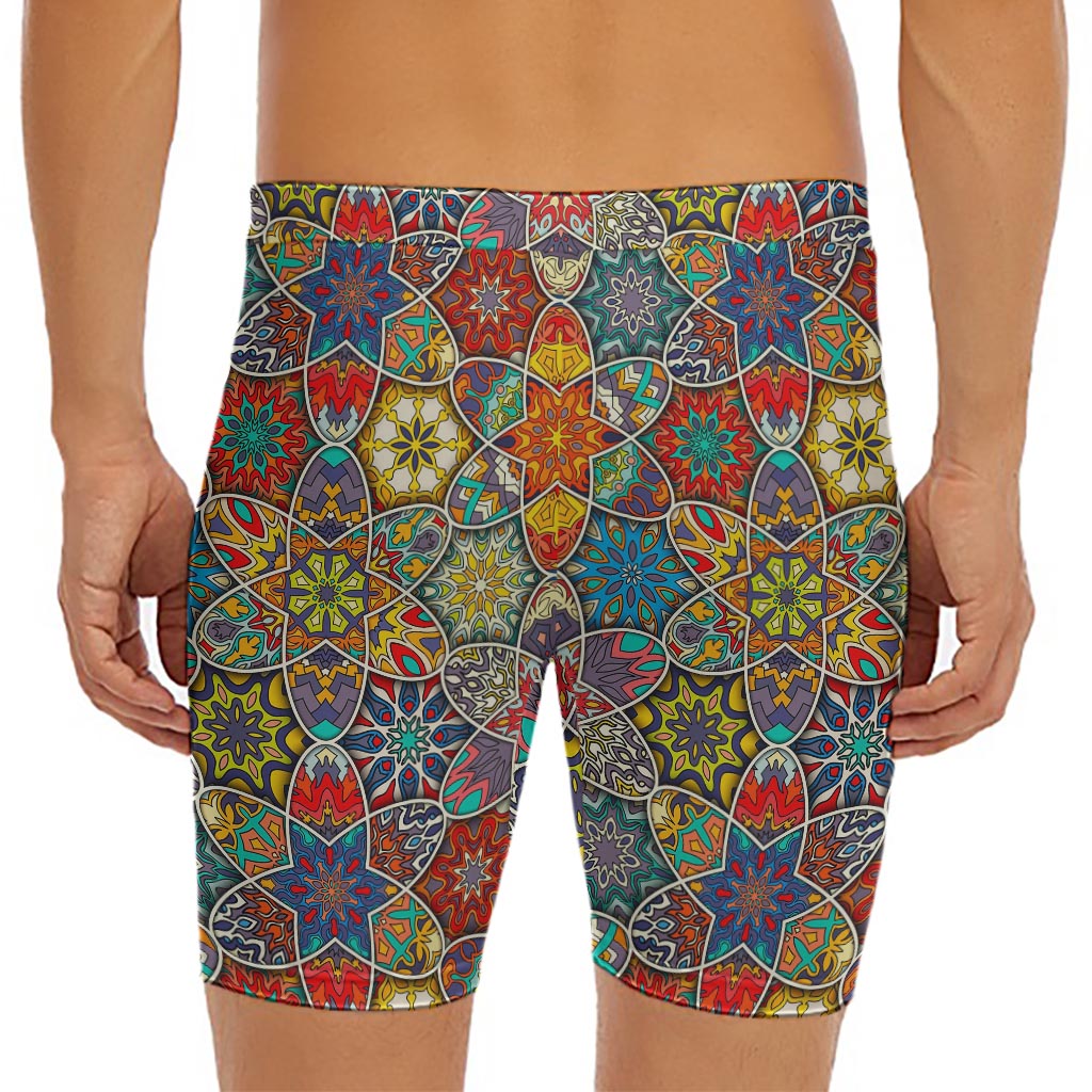 Mandala Star Bohemian Pattern Print Men's Long Boxer Briefs