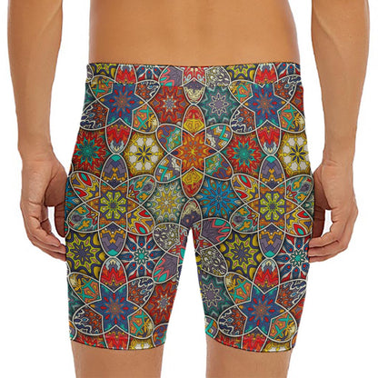 Mandala Star Bohemian Pattern Print Men's Long Boxer Briefs