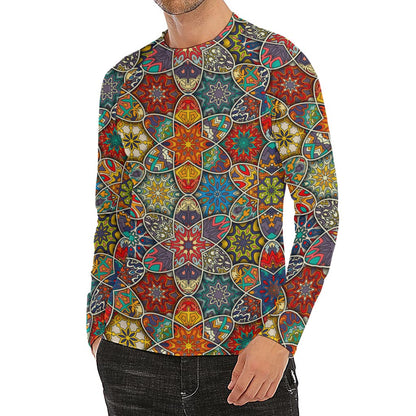 Mandala Star Bohemian Pattern Print Men's Long Sleeve Rash Guard