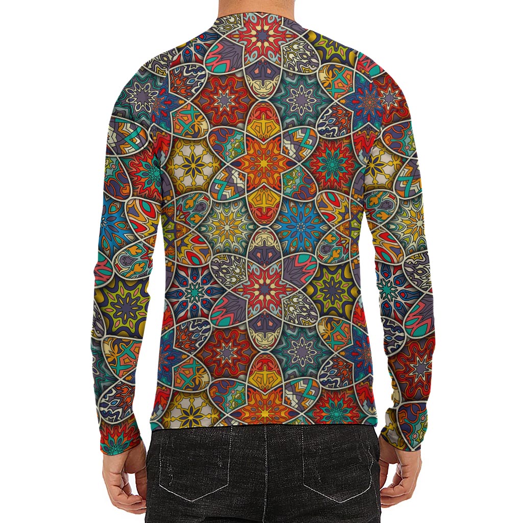 Mandala Star Bohemian Pattern Print Men's Long Sleeve Rash Guard