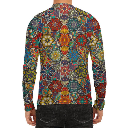 Mandala Star Bohemian Pattern Print Men's Long Sleeve Rash Guard