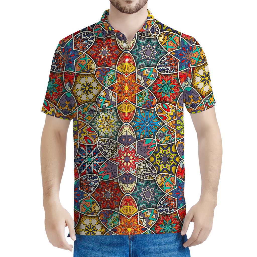 Mandala Star Bohemian Pattern Print Men's Polo Shirt