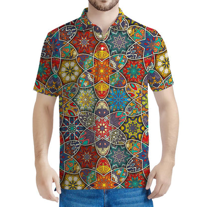 Mandala Star Bohemian Pattern Print Men's Polo Shirt