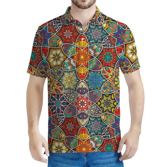 Mandala Star Bohemian Pattern Print Men's Polo Shirt