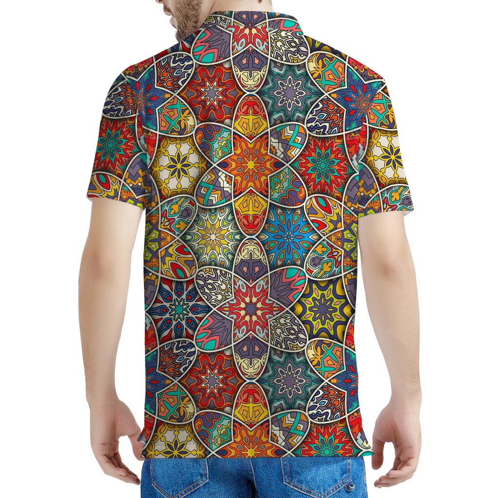 Mandala Star Bohemian Pattern Print Men's Polo Shirt