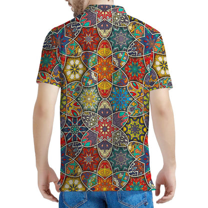 Mandala Star Bohemian Pattern Print Men's Polo Shirt