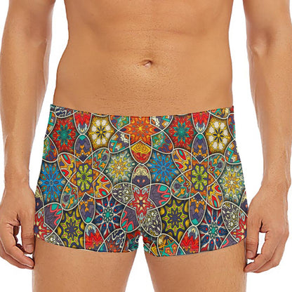 Mandala Star Bohemian Pattern Print Men's Short Boxer Briefs