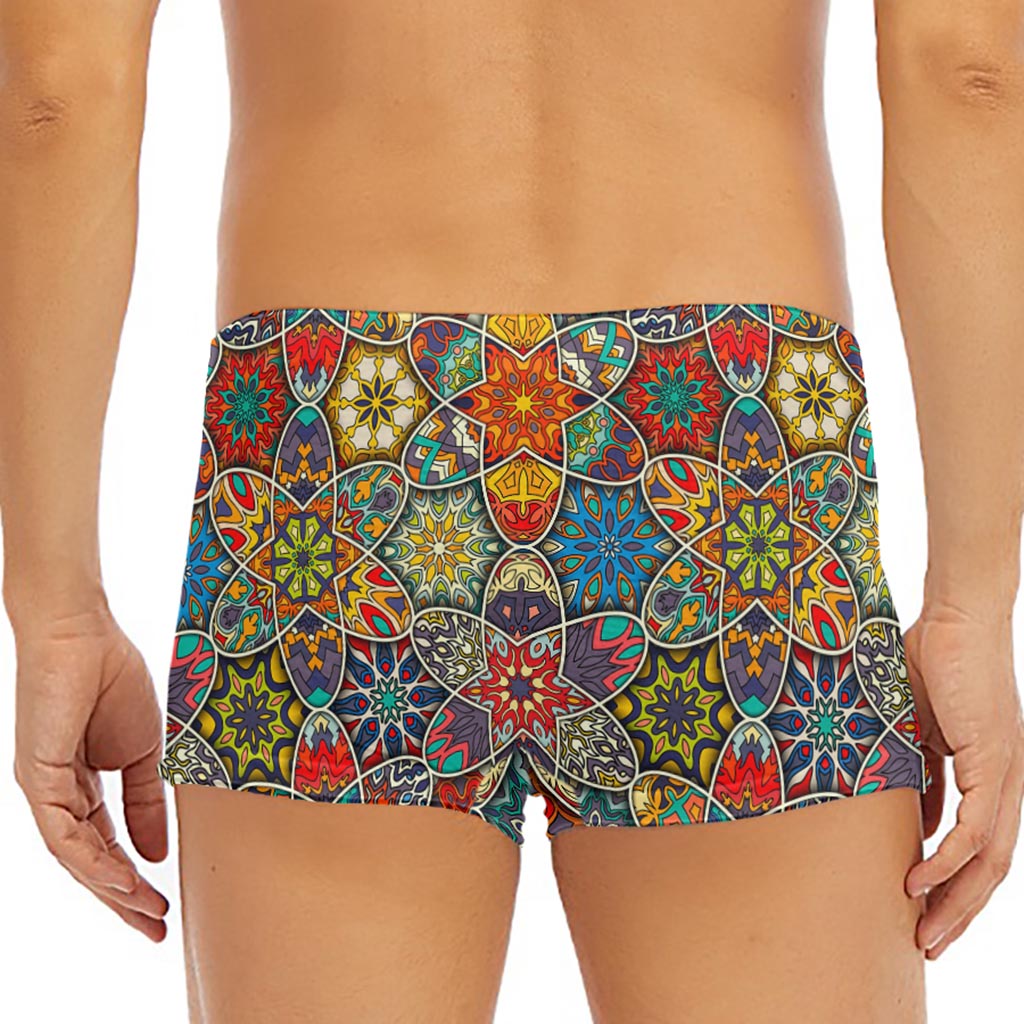 Mandala Star Bohemian Pattern Print Men's Short Boxer Briefs