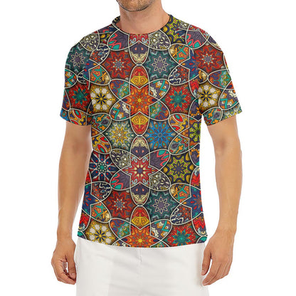 Mandala Star Bohemian Pattern Print Men's Short Sleeve Rash Guard