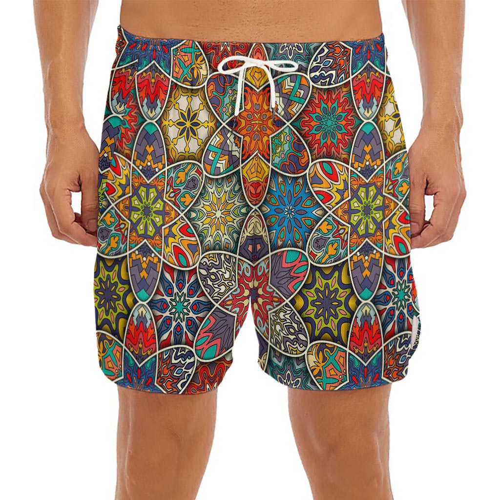 Mandala Star Bohemian Pattern Print Men's Split Running Shorts
