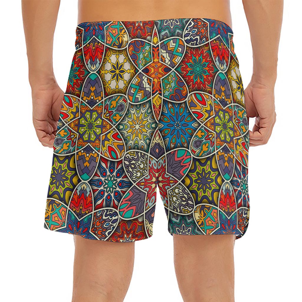 Mandala Star Bohemian Pattern Print Men's Split Running Shorts