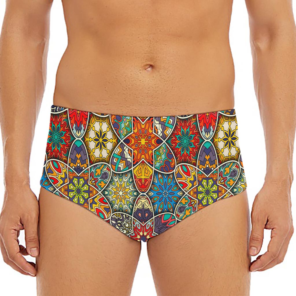 Mandala Star Bohemian Pattern Print Men's Triangle Swim Briefs
