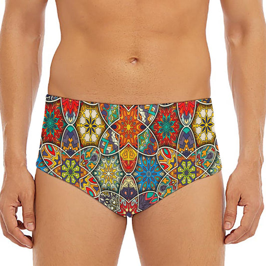 Mandala Star Bohemian Pattern Print Men's Triangle Swim Briefs