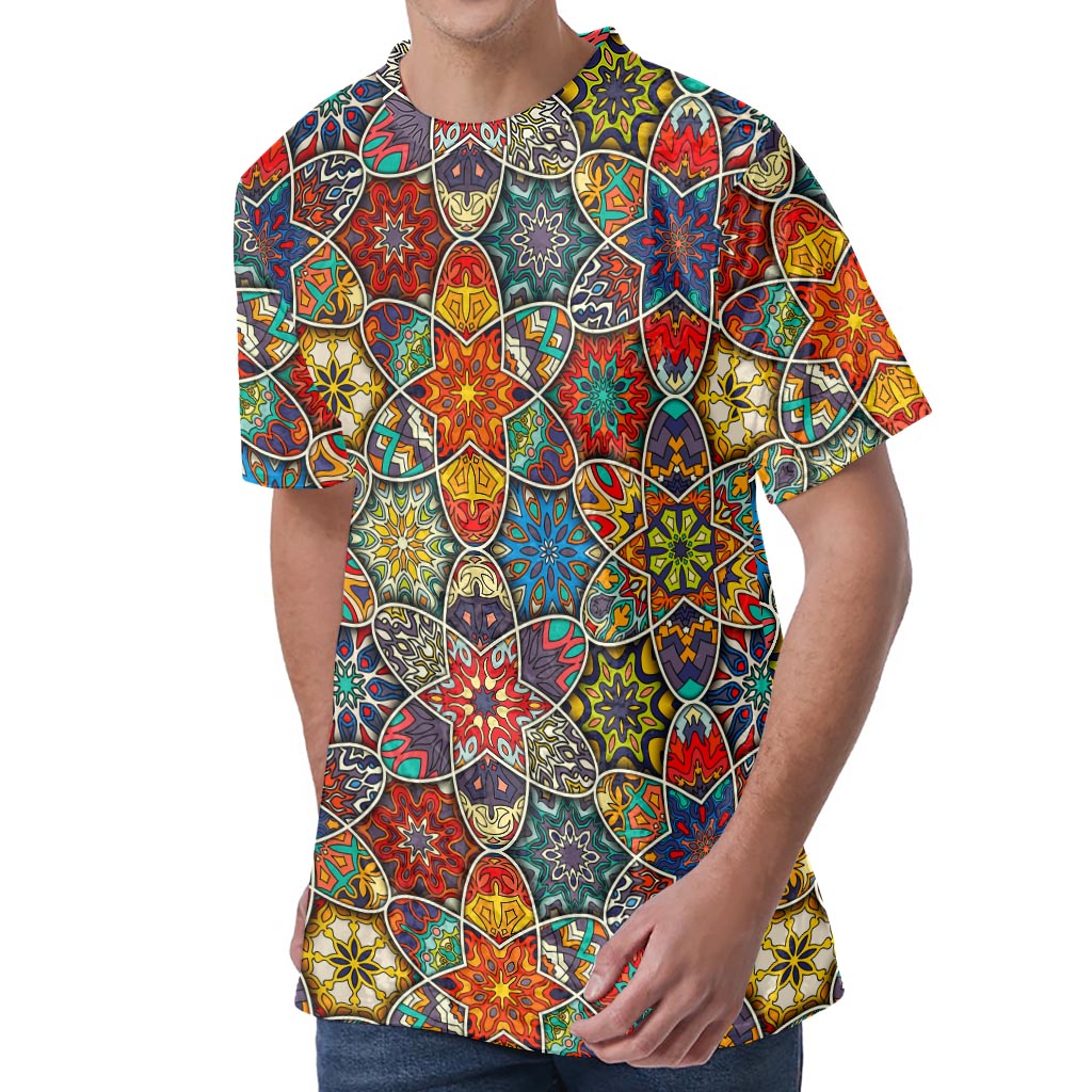 Mandala Star Bohemian Pattern Print Men's Velvet T-Shirt