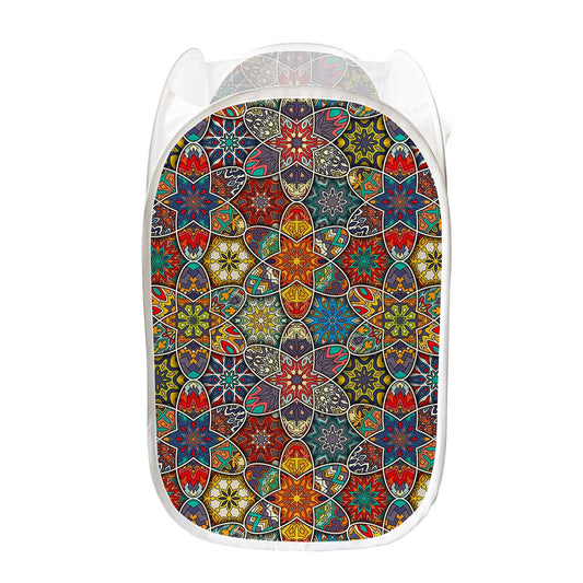 Mandala Star Bohemian Pattern Print Mesh Laundry Hamper