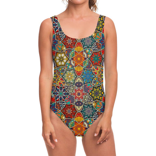 Mandala Star Bohemian Pattern Print One Piece Swimsuit