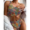 Mandala Star Bohemian Pattern Print One Shoulder Bikini Set