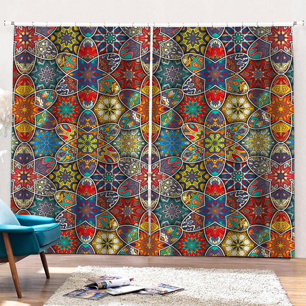 Mandala Star Bohemian Pattern Print Pencil Pleat Curtains