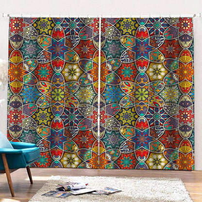 Mandala Star Bohemian Pattern Print Pencil Pleat Curtains