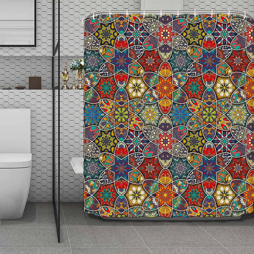 Mandala Star Bohemian Pattern Print Polyester Shower Curtain