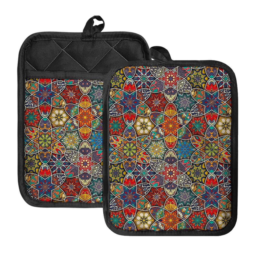 Mandala Star Bohemian Pattern Print Pot Holders With Pocket