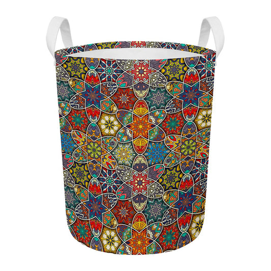 Mandala Star Bohemian Pattern Print Round Laundry Basket