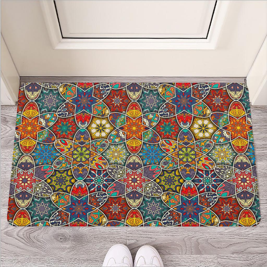Mandala Star Bohemian Pattern Print Rubber Doormat