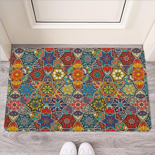 Mandala Star Bohemian Pattern Print Rubber Doormat