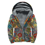 Mandala Star Bohemian Pattern Print Sherpa Lined Zip Up Hoodie