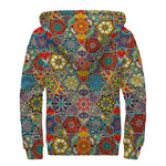 Mandala Star Bohemian Pattern Print Sherpa Lined Zip Up Hoodie