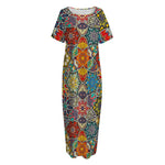 Mandala Star Bohemian Pattern Print Short Sleeve Long Nightdress