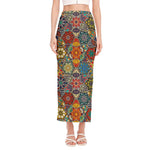 Mandala Star Bohemian Pattern Print Side Slit Maxi Skirt
