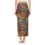 Mandala Star Bohemian Pattern Print Side Slit Maxi Skirt