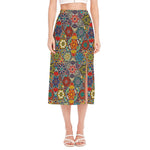 Mandala Star Bohemian Pattern Print Side Slit Midi Skirt