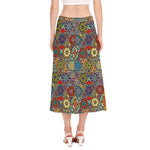 Mandala Star Bohemian Pattern Print Side Slit Midi Skirt