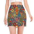 Mandala Star Bohemian Pattern Print Side Slit Mini Skirt