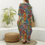 Mandala Star Bohemian Pattern Print Silk V-Neck Kaftan Dress