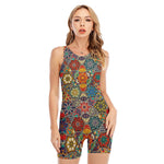 Mandala Star Bohemian Pattern Print Sleeveless One Piece Swimsuit