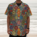 Mandala Star Bohemian Pattern Print Textured Short Sleeve Shirt
