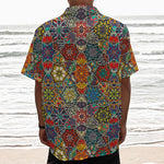 Mandala Star Bohemian Pattern Print Textured Short Sleeve Shirt
